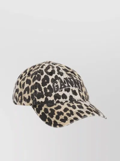 Ganni Organic Cotton Leopard-print Baseball Cap In Black