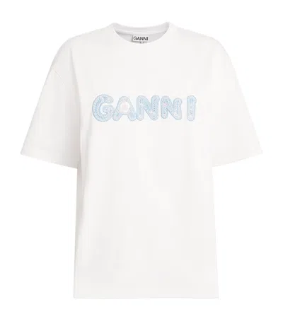 Ganni Organic Cotton Logo T-shirt In White