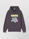 Ganni Isoli Oversized Hoodie With Graphic Puppy Print In Gray