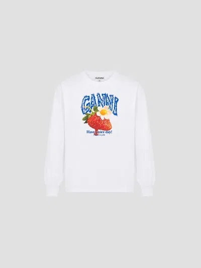 Ganni Organic Cotton Long Sleeve T-shirt In Bright White