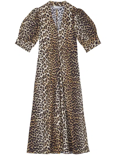 Ganni Organic Cotton Maxi Dress In Animal Print