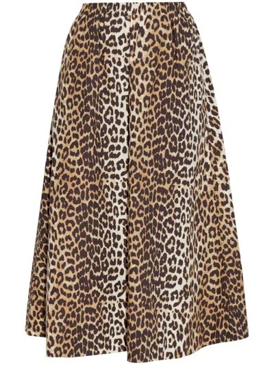 Ganni Organic Cotton Maxi Skirt In Animal Print