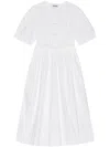 Ganni Belted Tie-detailed Gathered Cotton-blend Poplin Midi Dress