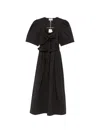 Ganni Belted Bow-embellished Stretch-cotton Poplin Midi Dress In Black