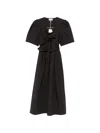 Ganni Belted Bow-embellished Stretch-cotton Poplin Midi Dress In Black