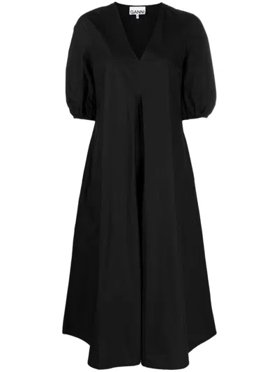Ganni Organic Cotton Midi Dress In Black