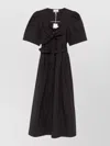 Ganni Belted Bow-embellished Stretch-cotton Poplin Midi Dress In Black
