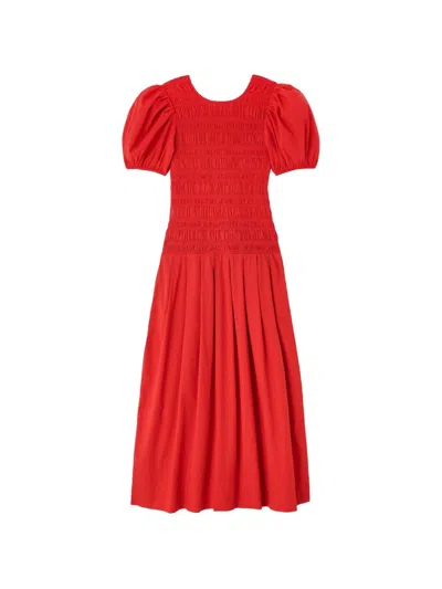 Ganni Organic Cotton Midi Dress In Red