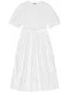 Ganni Belted Tie-detailed Gathered Cotton-blend Poplin Midi Dress In White