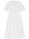 Ganni Belted Tie-detailed Gathered Cotton-blend Poplin Midi Dress In White