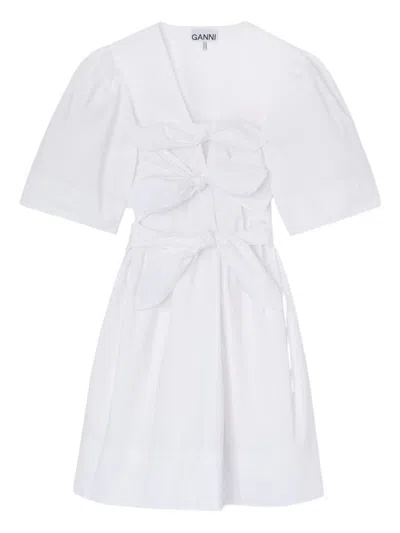 Ganni Organic Cotton Dress Bow Cut Out Design In White