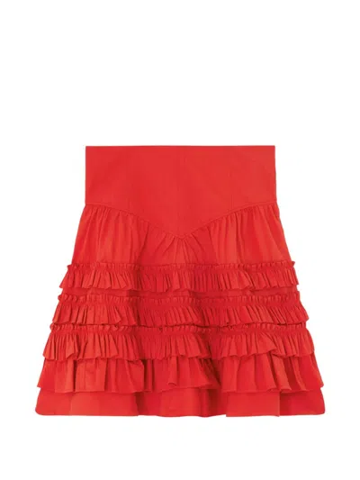 Ganni Ruffled Cotton-blend Miniskirt In Red