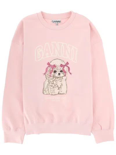 Ganni Organic Cotton Mini Sweatshirt For Women - Ss26 In Pink