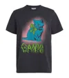 Ganni Women Black Crewneck T-shirt With Maxi Logo On The Front In Cotton Jersey Woman In Black