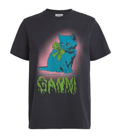 GANNI ORGANIC COTTON NEON KITTY T-SHIRT