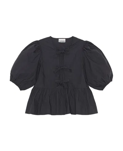 GANNI GANNI POPLIN PEPLUM TIE BLOUSE