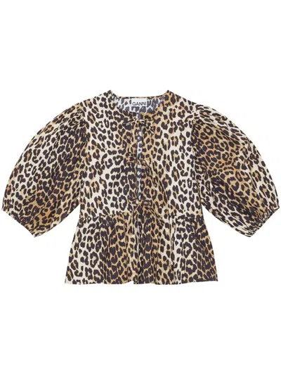 GANNI GANNI ORGANIC COTTON PEPLUM TOP