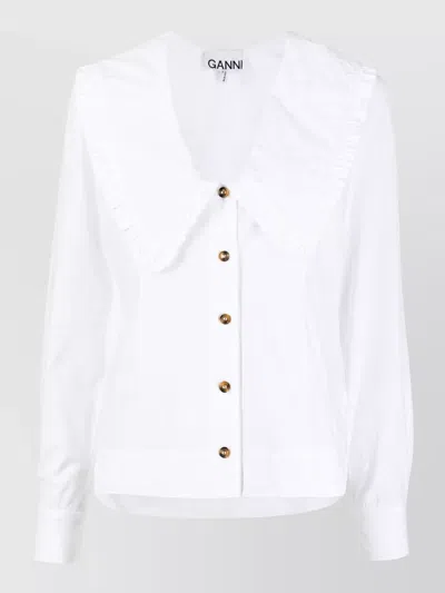 Ganni Organic Cotton Peter Pan Collar Blouse In White