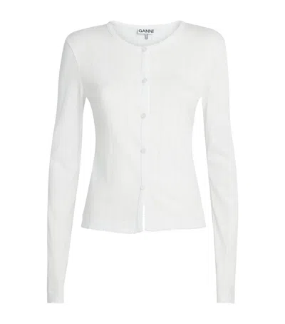 Ganni Organic Cotton Pointelle Cardigan In White