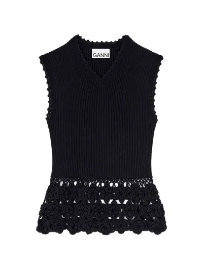 Ganni Organic Cotton Polyamide Vest In Black