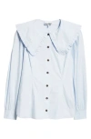 Ganni Organic Cotton Poplin Ruffle Peter Pan Collar Button-up Shirt In Heather