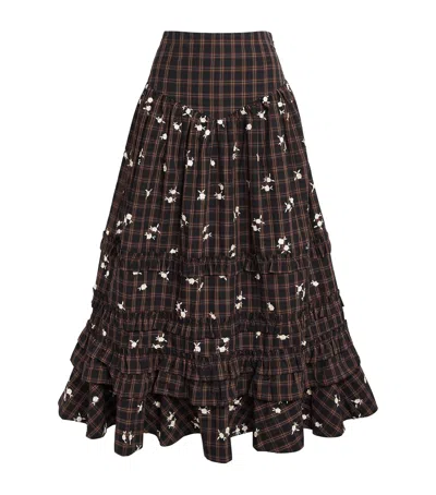 Ganni Organic Cotton Printed Midi Skirt In Brown