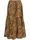 Ganni Tiger-striped Poplin Midi Skirt In Brown