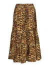 Ganni Tiger-striped Poplin Midi Skirt In Brown