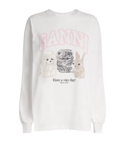 GANNI ORGANIC COTTON PRINTED T-SHIRT