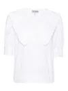 Ganni Blouse With Exaggerated Collar And Ruffle In Blanco