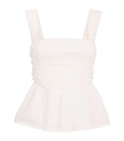 Ganni Organic Cotton Shirred Top In 151 Bright White