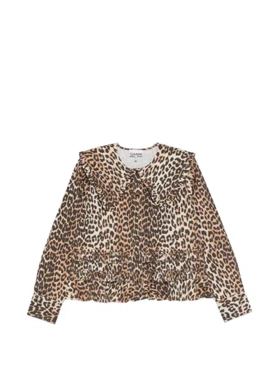 Ganni Organic Cotton Shirt In Animal Print