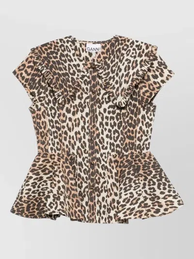 Ganni Women Organic Cotton Shirt In Animal Print