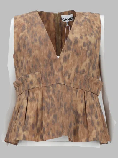 Ganni Organic Cotton Shirt For Women In Brown