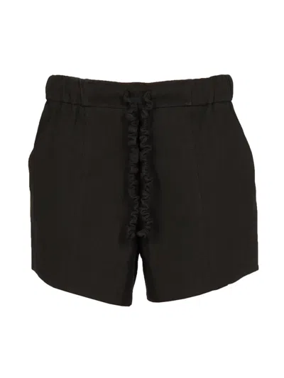 Ganni Organic Cotton Shorts With Ruffled Elastic Band In Brown