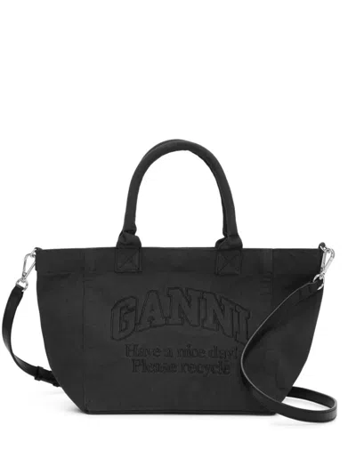 Ganni Organic Cotton Small Tote Bag In Black