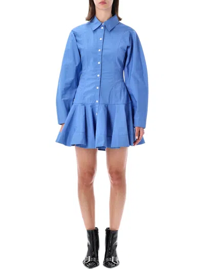 Ganni Organic Cotton Stretch Mini Dress In Blue