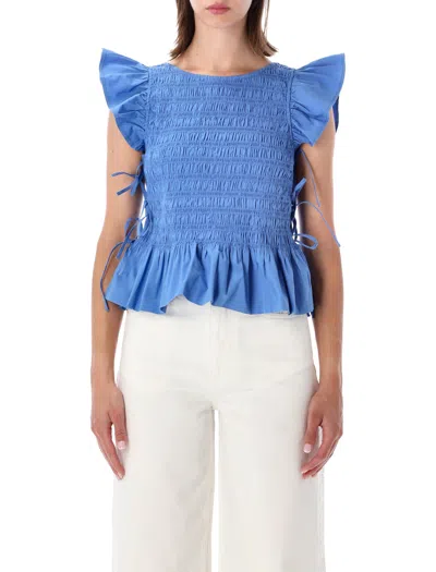 Ganni Organic Cotton Stretch Top In Blue