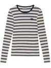 Ganni Organic Cotton Striped T-shirt In Blue