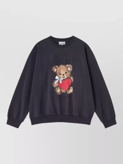 GANNI ORGANIC COTTON SWEATER BEAR GRAPHIC