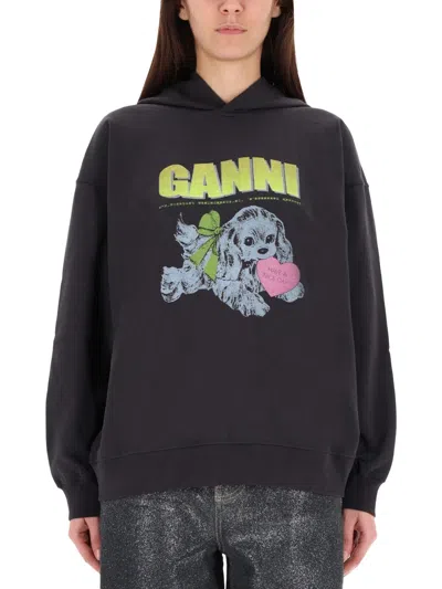 Ganni Organic Cotton Sweatshirt For Women - Fw25 In Green