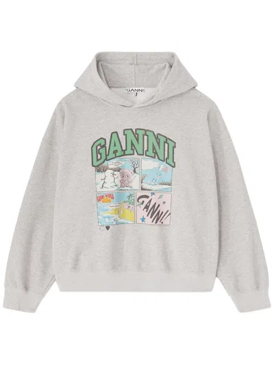 Ganni Organic Cotton Sweatshirt For Women - Ss26 Collection In Gray
