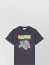 Ganni Organic Cotton T-shirt Featuring Dog Graphic In Blue