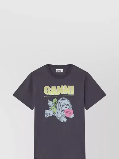 GANNI ORGANIC COTTON T-SHIRT FEATURING DOG GRAPHIC