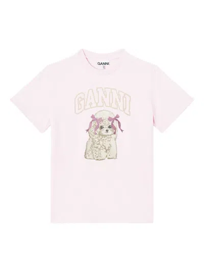 Ganni Organic Cotton T-shirt In Pink