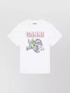 Ganni Graphic Print Crew Neck Short Sleeve Top In White