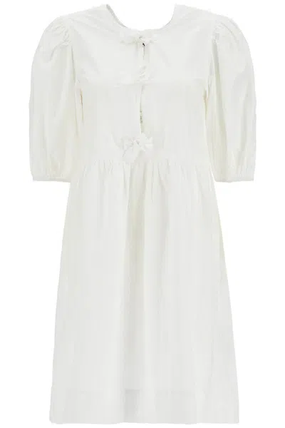 Ganni Organic Cotton Tie String Mini Dress In White