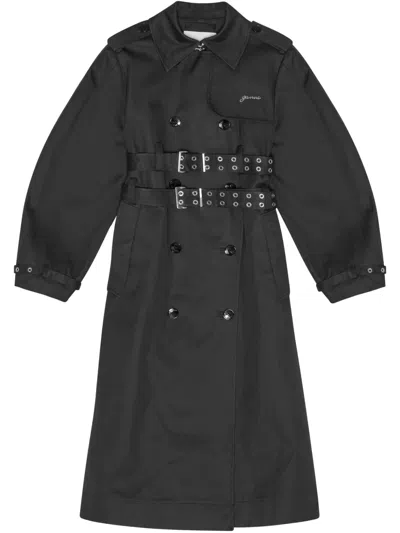 Ganni Black Bonded Cotton Trench Coat In 099 Black | ModeSens