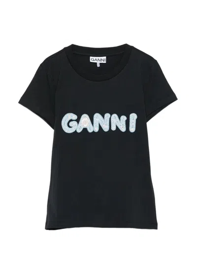 Ganni Organic Cotton T-shirt In Black