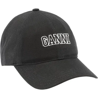 Ganni Organic Cotton Twill Baseball Cap In Black